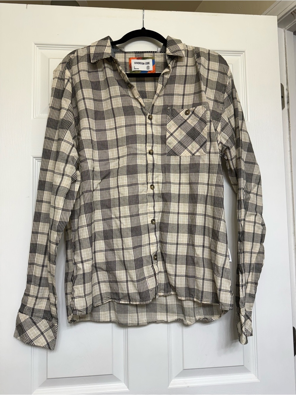 Sovereign Code Beige and Black Plaid Button-Down Shirt